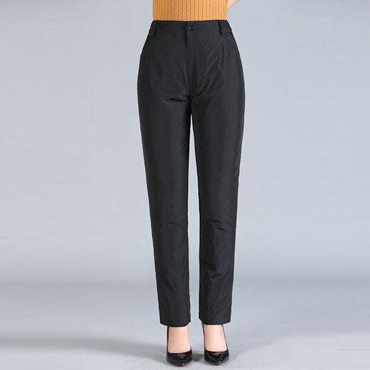 Duck down pants for middle-aged and elderly women, removable, winter thickening, high-waisted, slim, warm, duck down cotton pants for women, pure black M 90-105Jin Jin is equal to 0.5 kg