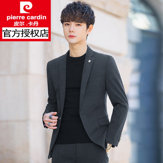 Pierre Cardin Frühlings- und Herbstanzug für Herren, lässig, kleiner Anzug, passend für koreanischen Stil, trendige, hübsche Top-Jacke, dunkelgrauer Anzug, L