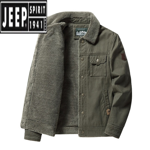 
Jeep (JEEP) winter pilot jacket men's plus velvet thickened large size loose cotton coat middle-aged and young lamb velvet work cotton jacket khaki [pure cotton fabric] XL 125-140Jin [Jin equals 0.5 kg]
