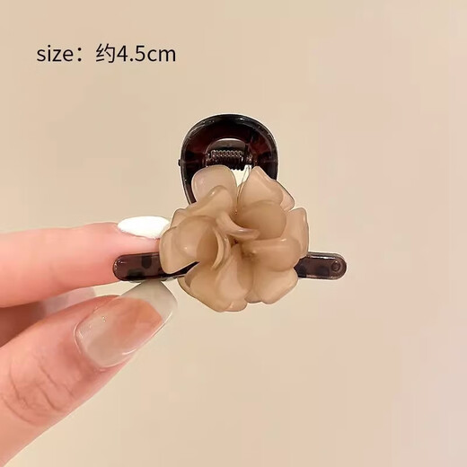 Two Worlds Camellia Exquisite Small Clip Back of the Head Half-tied Hair Clip Women's 2025 New Summer Shawl Hair Clip Short Hair Clip Brown Flower Approximately 4.5 cm