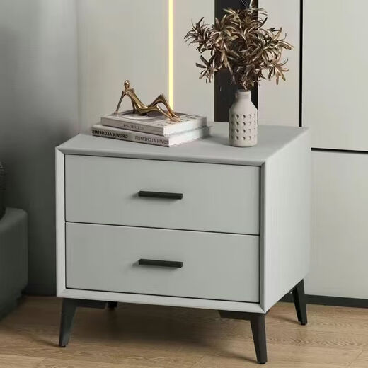Su Hanfang Massivholz-Nachttisch, heller Luxus, einfacher moderner Leder-Kunst-Aufbewahrungsschrank, Zuhause, Schlafzimmer, Boutique-Schrank, Hotel, fortschrittlicher Aufbewahrungsschrank, hellgrau, 48 cm breit, 40 cm hoch, 47 cm