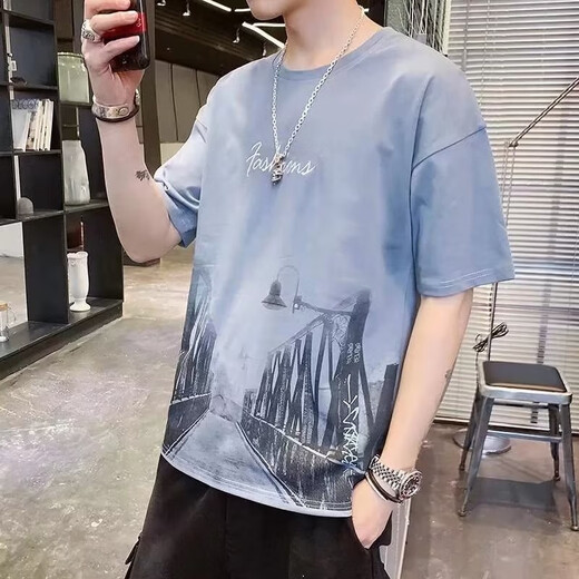 Mu Zangba short-sleeved T-shirt for men's summer thin ins printed half-sleeved round neck T-shirt for men's slim body half-sleeved top 829 white 2XL (140-155)Jin[Jin equals 0.5 kg]