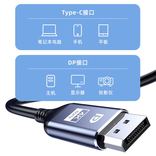 Biyaz tipo-c a dp1.2 cable adaptador 4K60Hz Cable de convertidor Cable 165Hz compatible con rayo 3 portátil Monitor externo 240Hz Proyección de video de alta refresión 1 metro
