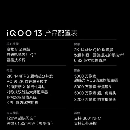 vivo iQOO 13  国家补贴 骁龙8至尊版 自研电竞芯片Q2 2K Q10珠峰屏 6150mAh蓝海电池 电竞旗舰手机 传奇版 12GB+256GB 官方标配