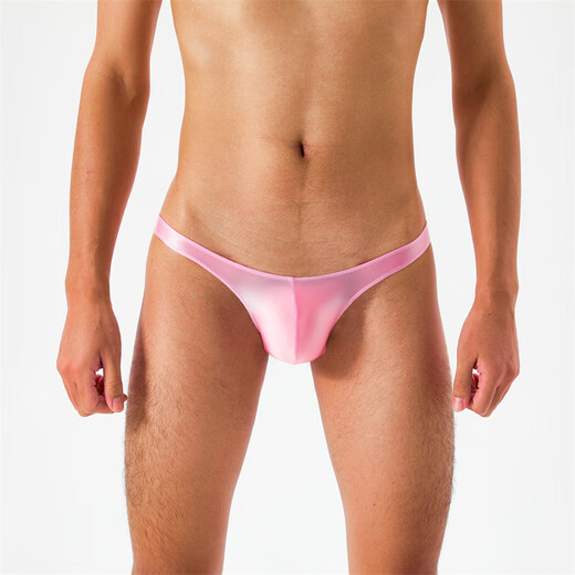 Sexy underwear silky smooth and translucent oily shiny silky super low waist men's thong t-pants sexy and interesting white M