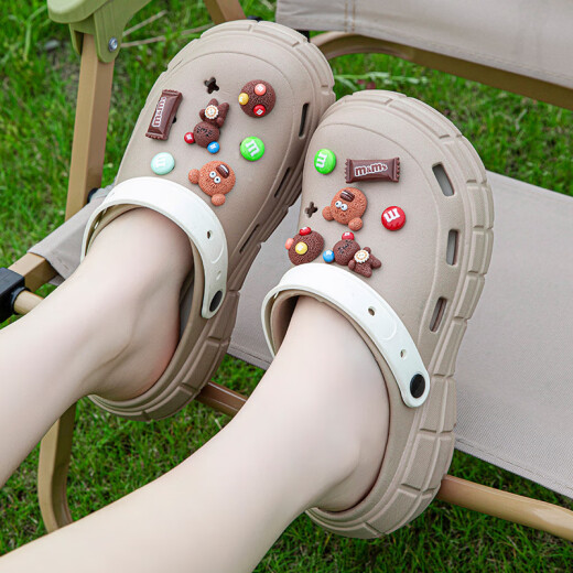 LangSha slippers garden hole shoes men and women summer thick sole slimming feel soft at home non-slip 738 milk white 37-38