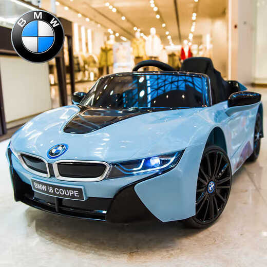 Xingchenhao BMW i8 children's electric car four-wheel car can sit on four-wheel drive baby toy children's battery car with remote control blue four-wheel drive + swing + remote control + leather seat + soft wheels