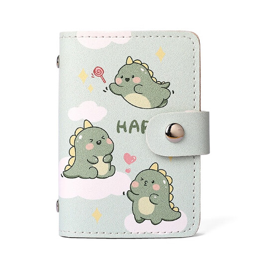 Maiweini niedliche Kartenbeutel für Frauen 2025 Neue Kapazität Multi-Kartenposition Anti-Demagnetisierung kompaktes hochwertiger Exquisit Card Clip Bag Cart Green Dinosaur [20 Kartenpositionen + 2 ID-Positionen] 22 Teile