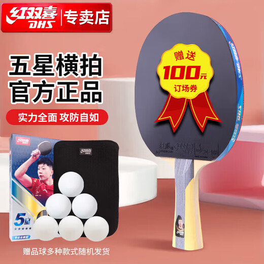 Double Happiness DHS Kuangbiao five-star table tennis racket horizontal shot anti-adhesive arc combined with fast attack H5002 including racket package