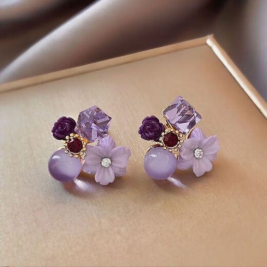 Wind Valley Bird Purple Petal Earrings Women's 2024 New Trendy Niche Design Earrings High-end Atmosphere Earrings Summer Purple Flower Earrings