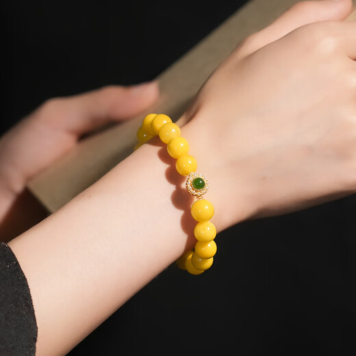 Qingchengshan Cultural and Creative Beeswax Bracelet Amber Chicken Fat Yellow Nanhong Bracelet Women's Turquoise Raw Mineral Transfer Buddha Beads Birthday Gift Beeswax Plum Blossom Bracelet Has Been Fragranced