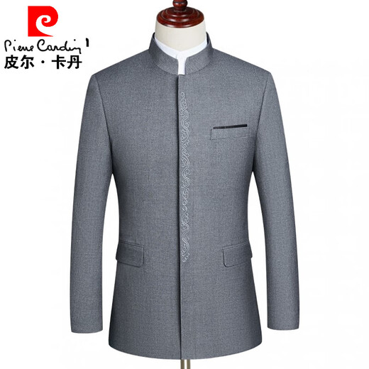 Pierre Cardin autumn Chinese tunic suit men's Chinese stand-up collar suit formal father's wedding dress professional wear knitted 988 black hidden button Xiangyun 190B