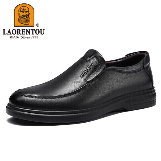 Alter Mann Kopf (Laorentou) Lederschuhe Herrenschuhe Business Casual Schuhe Low Top-Layer Cowhide Leder Hülle Fuß Polyurethan Sohle Slip-resistenter fauler Leute Kick Dad Schuhe La12158 Black 43