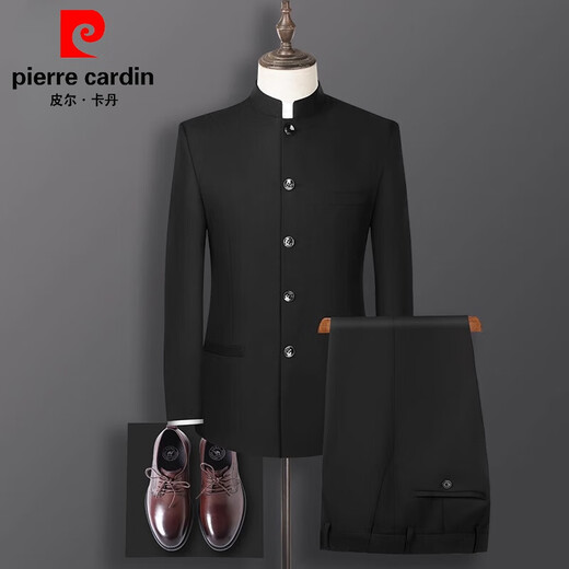 Pierre Cardin Chinese tunic men's suit, middle-aged and young people, slim-fitting Chinese stand-up collar, performing Chinese style wedding, groomsmen, Chinese style, navy blue clothes and pants 165, weight 100 to 110 Jin Jin is equal to about 0.5 kilograms