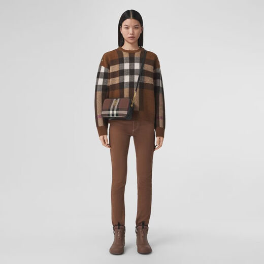 巴宝莉（BURBERRY）【VIP私享优惠】| 女装 格纹羊毛混纺针织衫毛衣 深桦木棕 S