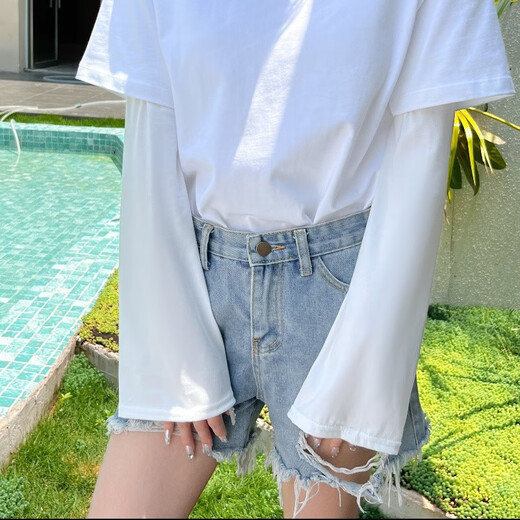 Dixing (DIXING) cute cartoon loose bell sleeves sun protection sleeves for women ins style students breathable spring and summer sun protection arm ice sleeves pure white trumpet ice sleeves