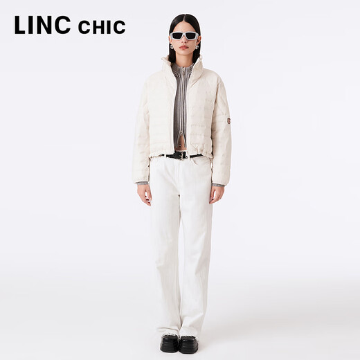 Jin Yujie Spring and Autumn Lightweight Down Jacket Women's Short Loose Stand Collar Light Warm Simple Jacket Y23301016 High Street Gray White XS Suitable for 120Jin Jin equal to 0.5kg or less