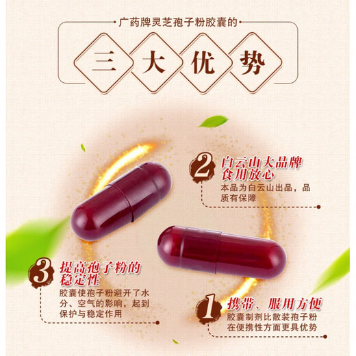 白云山 汉方广药牌破壁灵芝孢子粉胶囊270mg*45粒*2瓶 增强免疫礼品长辈 3盒