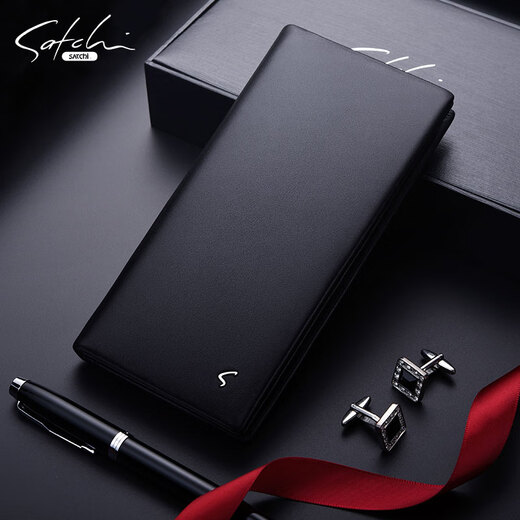 SaTCHI wallet men's long leather 2024 new men's wallet cowhide young master's genuine trendy handbag men's gift black - authentic_exquisite gift box