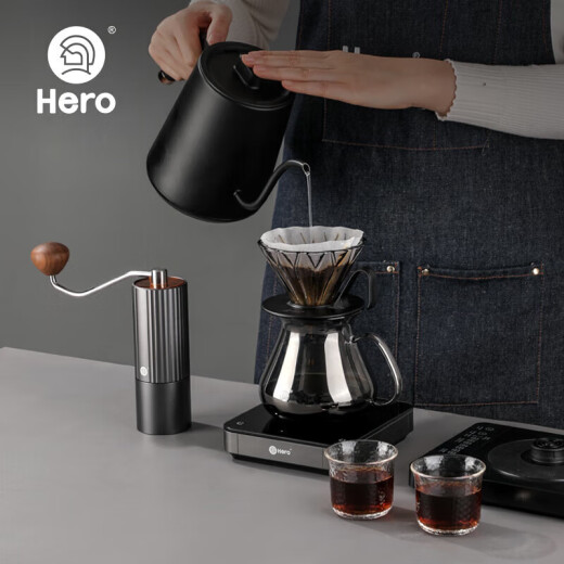 Hero Zhenxiang Advanced Edition + Hand-brewed Coffee Pot Gift Box Hand-cranked Bean Grinder Coffee Filter Cup Temperature Control Pot Hand-brewed Pot Set