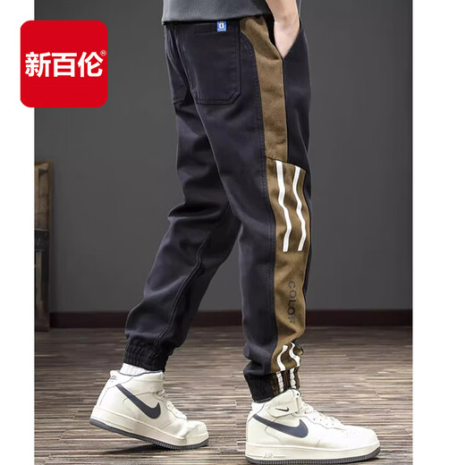 New Balance 2025 Autumn and Winter High-End Pure Cotton Sports Casual Pants Men's Versatile Trendy Brand Thickened and Velvet Loose Legged Workwear Pants Black Regular Spring and Autumn Anti-Wrinkle Non-Fading L (170)