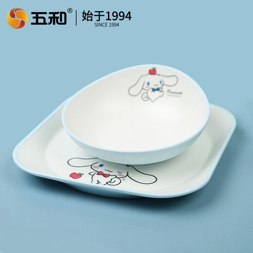 五和（WUHE）大耳狗成人儿童餐具日式餐盘碗勺辅食碗饭勺面碗防烫耐摔密胺餐具 双色碗