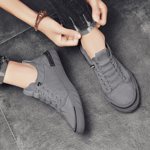 
Fashion men's shoes Korean casual shoes old Beijing canvas shoes fisherman shoes lazy people stomp flat shoes W838 gray 41