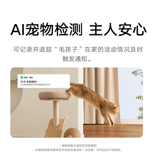 小米摄像头C500双摄版高清无线摄像头监控家用室内智能摄像机手机远程监控器360度无死角带夜视全景 【双400万】小米摄像头+256G内存卡+吊装支架