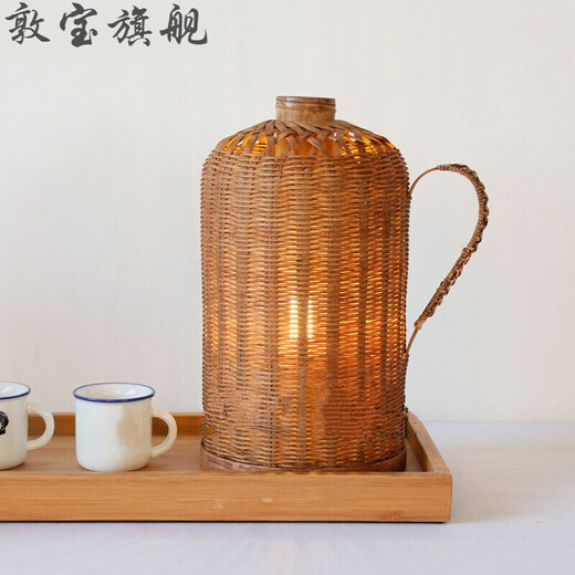 乡村复古怀旧台灯竹编水壶床头灯咖啡厅清吧民宿酒店竹桌灯 MT-6197 按钮开关