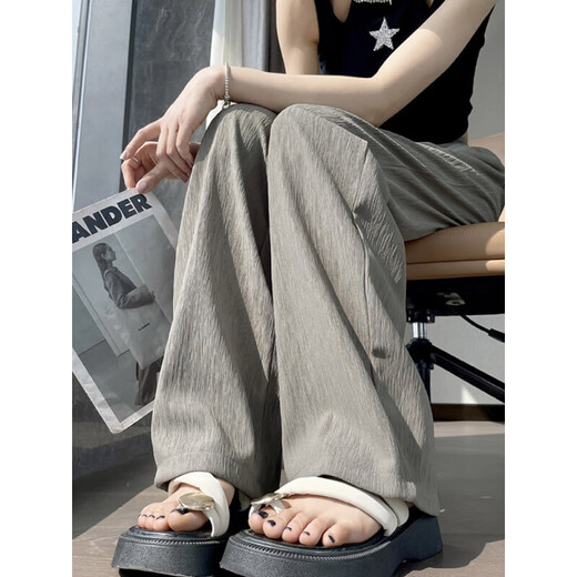 
Aiyifu ice silk trousers pants for women in summer new loose small high waist straight wide-leg casual pants for women. White 687 high quality 26.5 S 80-90Jin [Jin equals 0.5 kg]
