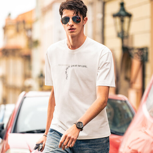 Mr. Bu Bu letter printed short-sleeved white T-shirt men's 24 spring and summer new American casual and fashionable simple GT15271 Haoyuebai 2XL (185)