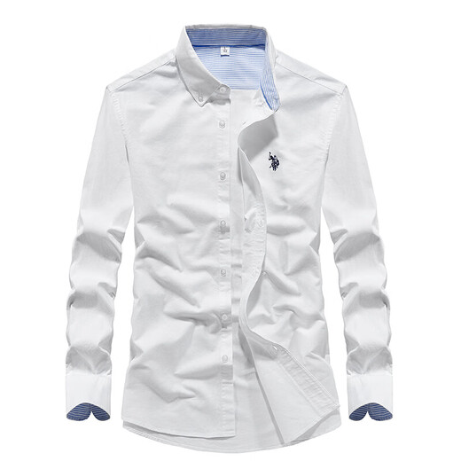 U.S. POLO ASSN. Long-sleeved shirt men's spring and autumn pure cotton Oxford spinning business casual loose iron-free breathable men's shirt white 2XL