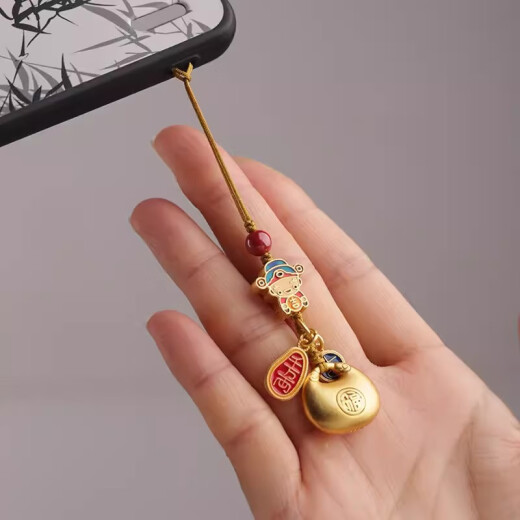 La puissance des accessoires suspendus à la longe de téléphonie mobile, une chaîne de téléphonie mobile en laiton, un pendentif court de la corde anti-perdure, un pendentif de paisance de la protection du corps en or de sable, une chaîne de clés USB Ornement multifonctionnel, Yuanbao Dieu de la chaîne de téléphones mobiles de richesse