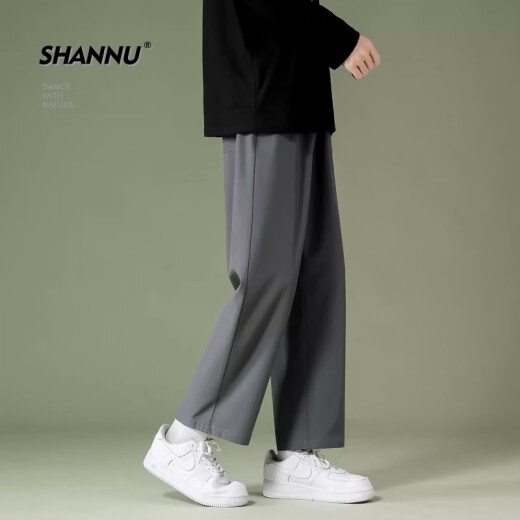 杉努（SHANNU）裤子男春夏季休闲男士宽松直筒阔腿百搭九分冰丝小西裤 黑色 XL