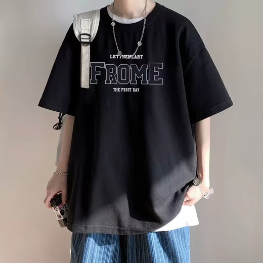 POUM Camiseta de manga corta para hombres en verano delgada de algodón de algodón redonda de cuello redonda de una marca moderna camiseta de media manga para hombres bcymg-dt679 negros l