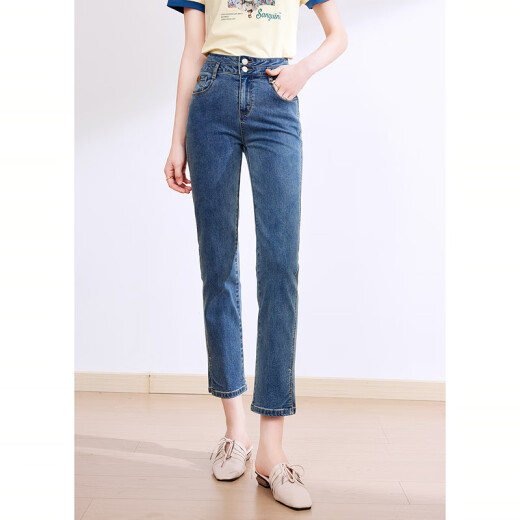 Baitu betu women's 2024 summer new jeans ins style nine-point cigarette pipe jeans straight pants women 2403T89 denim color M