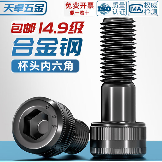 Tianzhuo Hardware 14.9 grade high-strength hexagonal socket screws bolts alloy steel black extended screws M6M8M10M12M14M16 M6*25 (5 full teeth)