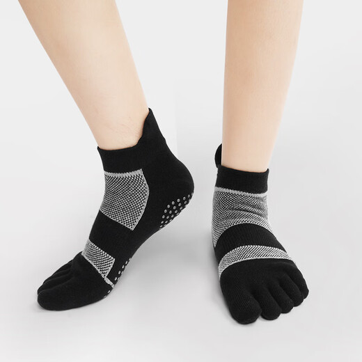 Huodiniao Autumn and Winter Yoga Socks Men's Pilates Toe Socks Anti-Slip Socks Adult Indoor Fitness Running Sports Floor Socks Men's Anti-Slip Toe Socks - Black 2 Pairs