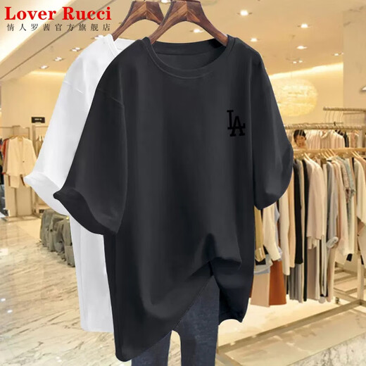 
LOVER RUCCI pink T-shirt for women summer short-sleeved 2025 European large version pure cotton medium-length loose butt top ins LA dark green L Recommended 135-160Jin [Jin equals 0.5 kg]
