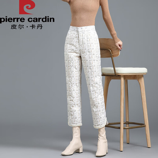 Pierre Cardin Down Cotton Pants Women's Fashionable Outerwear 2026 New Casual Pants Slim Straight Small Loose Cotton Pants Winter White 26