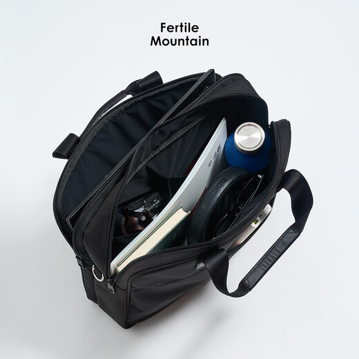 Liangshan briefcase men's double-layer handbag large capacity business commuting travel ballistic nylon computer bag black without shoulder strap 16 inches