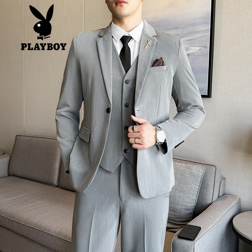 Playboy (PLAYBOY) suit men's new slim jacket groom wedding dress business professional formal British small suit black XL