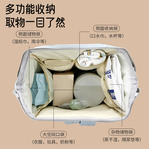 Jin Riman Mommy Bag Rucksack Multifunktionales Babyausflug 2024 Großkapazität Mode einfache tragbare Mutter- und Baby-Tasche Blau und Grau 41*26*26