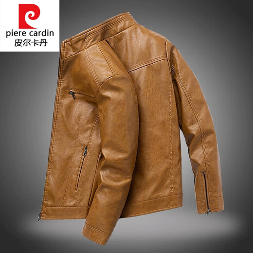 Pierre Cardin leather jacket men's 2025 new autumn and winter velvet thickened handsome casual motorcycle jacket leather jacket K new product black 1302 regular M
