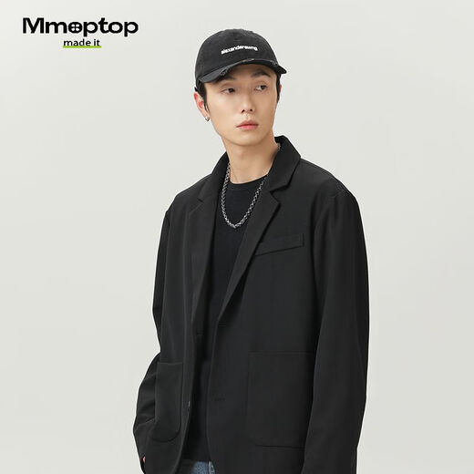 MMOPTOP high-end suit jacket men's autumn and winter solid color loose casual suit for couples 2516 matte black XL