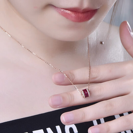 Millais Jewelry 1.16 carat Passepartout transfer bead necklace natural pigeon blood red ruby 18K rose gold gift with chain
