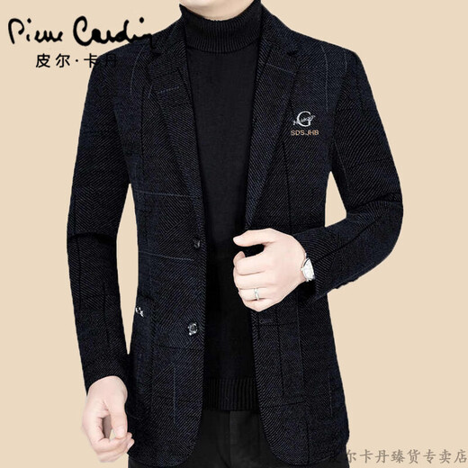 Pierre Cardin Wool Suit Men's Autumn and Winter Coat Winter's Middle-Ebge Single Coat Western Coat Grueso Traje informal de lana tejido 62857 Negro M 170 (100-120Jin [Jin equivale a 0.5 kg])