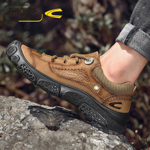 Camel Dynamic Brand allemand Chaussures décontractées extérieures pour hommes Chaussures en cuir non glissant en cuir masculin, To-toe d'âge moyen et âgée papa alpinal chaussures de randonnée noires (Couche de couche supérieure) 9877-cch 40 chaussures en cuir standard taille