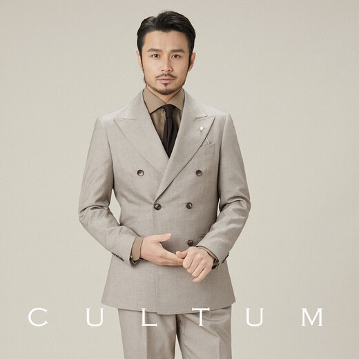 CULTUM Italian retro earth-color double-breasted lapel suit suit men's casual business single suit formal suit linen brown two-piece suit please note your own pants size 175A /50A