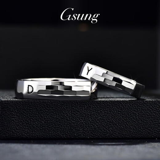 GsunG platinum ring men's PT950 couple ring new outer square inner circle shiny platinum ring women's fashion laser size 8-15 width about 3.8mm contact customer service